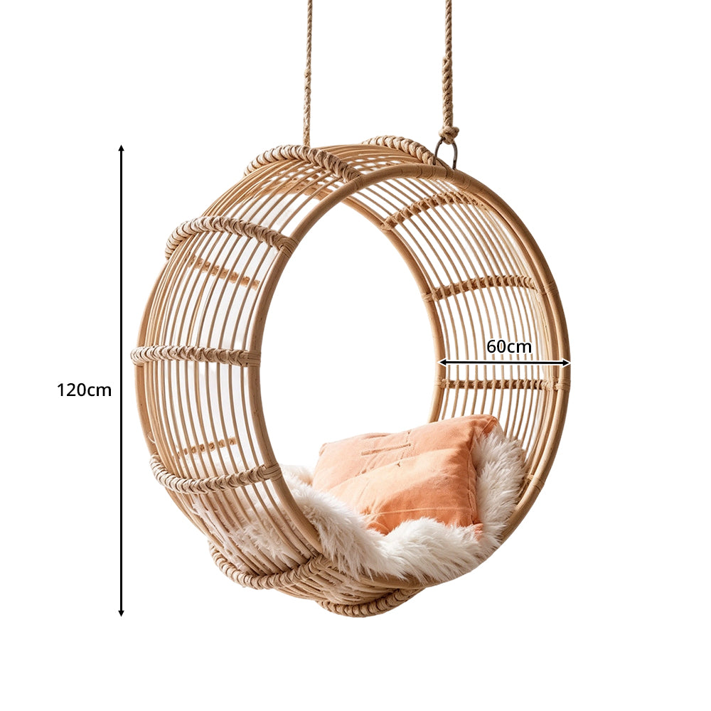 SOLARA Large Hanging Basket Chair Hand-Woven PE Rattan with Soft Cushion for Balcony Bedroom Patio Garden