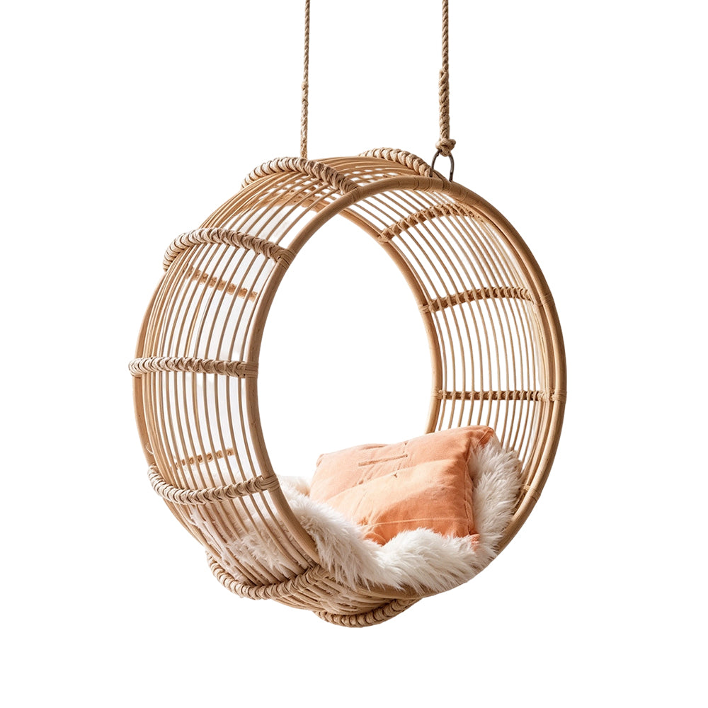 SOLARA Large Hanging Basket Chair Hand-Woven PE Rattan with Soft Cushion for Balcony Bedroom Patio Garden