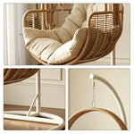 SOLARA Single Hanging Egg Chair with Stand Hand-Woven PE Rattan Soft Cushion for Balcony Patio Garden - Wood