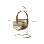SOLARA Single Hanging Egg Chair with Stand Hand-Woven PE Rattan Soft Cushion for Balcony Patio Garden - Wood