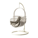 SOLARA Single Hanging Egg Chair with Stand Hand-Woven PE Rattan Soft Cushion for Balcony Patio Garden - White