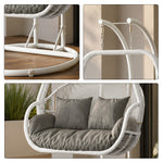 SOLARA Double Hanging Egg Chair with Stand Hand-Woven PE Rattan Soft Cushion for Balcony Patio Garden - White