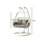 SOLARA Double Hanging Egg Chair with Stand Hand-Woven PE Rattan Soft Cushion for Balcony Patio Garden - White