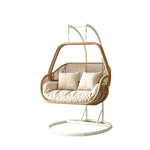 SOLARA Double Hanging Egg Chair with Stand Hand-Woven PE Rattan Soft Cushion for Balcony Patio Garden - Brown