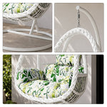 SOLARA Single Rattan Hanging Chair with Stable Base Double Chain and Thick Cushion for Indoor Outdoor Use - White