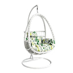 SOLARA Single Rattan Hanging Chair with Stable Base Double Chain and Thick Cushion for Indoor Outdoor Use - White