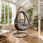 SOLARA Single Rattan Hanging Chair with Stable Base Double Chain and Thick Cushion for Indoor Outdoor Use - Black