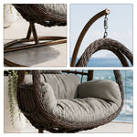 SOLARA Single Rattan Hanging Chair with Stable Base Double Chain and Thick Cushion for Indoor Outdoor Use - Black