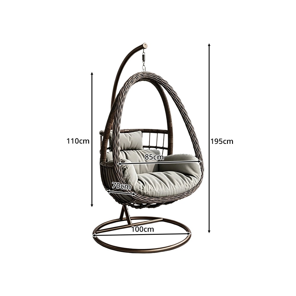SOLARA Single Rattan Hanging Chair with Stable Base Double Chain and Thick Cushion for Indoor Outdoor Use - Black