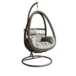 SOLARA Single Rattan Hanging Chair with Stable Base Double Chain and Thick Cushion for Indoor Outdoor Use - Black