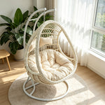 SOLARA Double Hanging Basket Chair Bean-Shaped PE Rattan Wood-Look Design for Balcony Living Room Garden - White