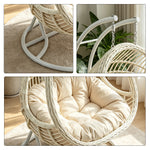 SOLARA Double Hanging Basket Chair Bean-Shaped PE Rattan Wood-Look Design for Balcony Living Room Garden - White