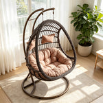 SOLARA Double Hanging Basket Chair Bean-Shaped PE Rattan Wood-Look Design for Balcony Living Room Garden - Black