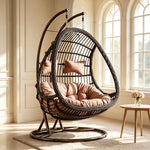 SOLARA Double Hanging Basket Chair Bean-Shaped PE Rattan Wood-Look Design for Balcony Living Room Garden - Black