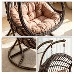 SOLARA Double Hanging Basket Chair Bean-Shaped PE Rattan Wood-Look Design for Balcony Living Room Garden - Black