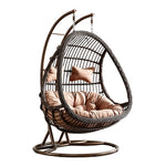 SOLARA Double Hanging Basket Chair Bean-Shaped PE Rattan Wood-Look Design for Balcony Living Room Garden - Black