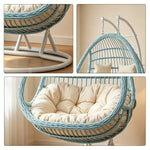SOLARA Double Hanging Basket Chair Bean-Shaped PE Rattan Wood-Look Design for Balcony Living Room Garden - Blue