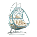 SOLARA Double Hanging Basket Chair Bean-Shaped PE Rattan Wood-Look Design for Balcony Living Room Garden - Blue