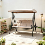 SOLARA Outdoor Swing Bed Reinforced Steel Frame Adjustable Canopy with Cushions for Patio Garden Poolside - Coffee