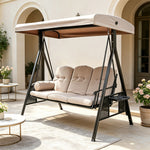 SOLARA Outdoor Swing Bed Reinforced Steel Frame Adjustable Canopy with Cushions for Patio Garden Poolside - Coffee