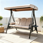 SOLARA Outdoor Swing Bed Reinforced Steel Frame Adjustable Canopy with Cushions for Patio Garden Poolside - Coffee