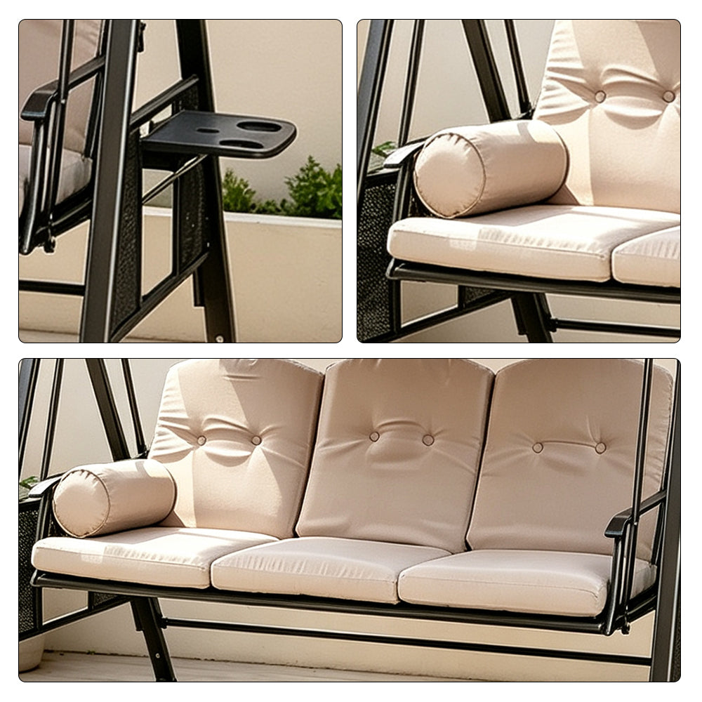 SOLARA Outdoor Swing Bed Reinforced Steel Frame Adjustable Canopy with Cushions for Patio Garden Poolside - Coffee