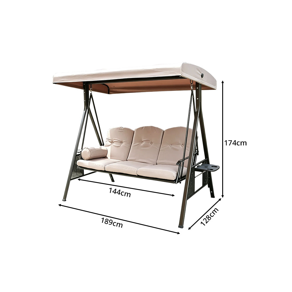 SOLARA Outdoor Swing Bed Reinforced Steel Frame Adjustable Canopy with Cushions for Patio Garden Poolside - Coffee