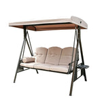 SOLARA Outdoor Swing Bed Reinforced Steel Frame Adjustable Canopy with Cushions for Patio Garden Poolside - Coffee