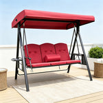 SOLARA Outdoor Swing Bed Reinforced Steel Frame Adjustable Canopy with Cushions for Patio Garden Poolside - Red