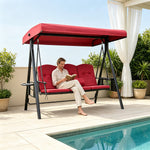 SOLARA Outdoor Swing Bed Reinforced Steel Frame Adjustable Canopy with Cushions for Patio Garden Poolside - Red