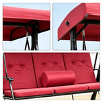 SOLARA Outdoor Swing Bed Reinforced Steel Frame Adjustable Canopy with Cushions for Patio Garden Poolside - Red