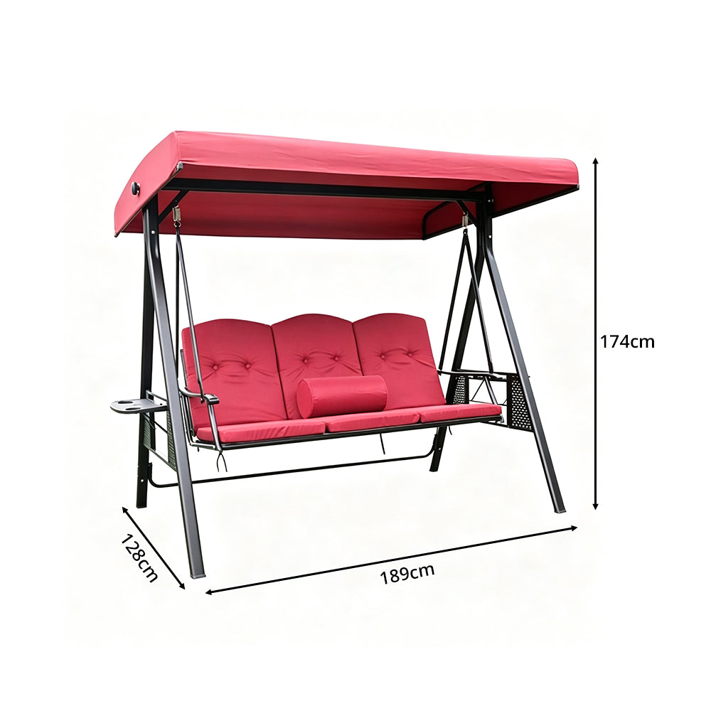 SOLARA Outdoor Swing Bed Reinforced Steel Frame Adjustable Canopy with Cushions for Patio Garden Poolside - Red