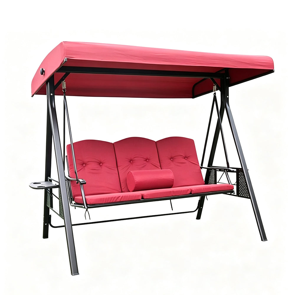 SOLARA Outdoor Swing Bed Reinforced Steel Frame Adjustable Canopy with Cushions for Patio Garden Poolside - Red