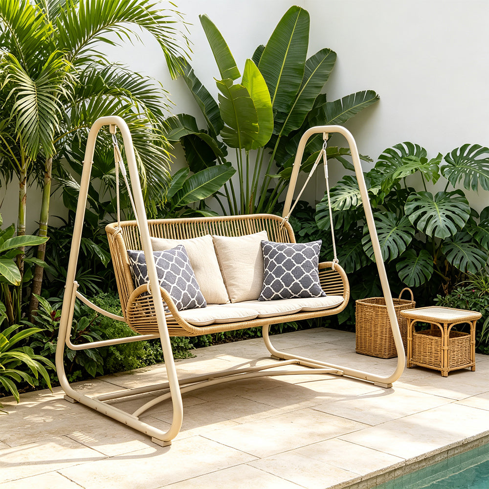 SOLARA 2-Seater Outdoor Swing Chair PE Rattan Reinforced Steel Frame with Cushions for Balcony Patio Garden