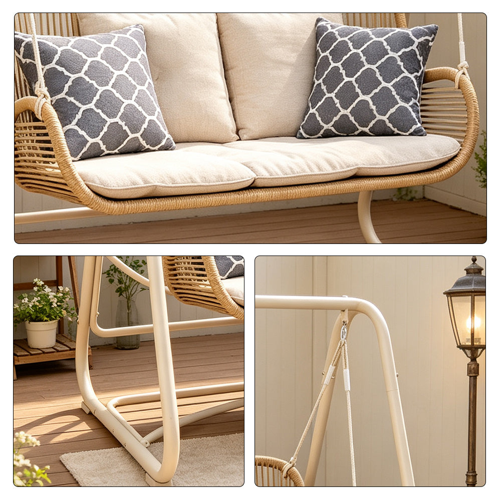 SOLARA 2-Seater Outdoor Swing Chair PE Rattan Reinforced Steel Frame with Cushions for Balcony Patio Garden