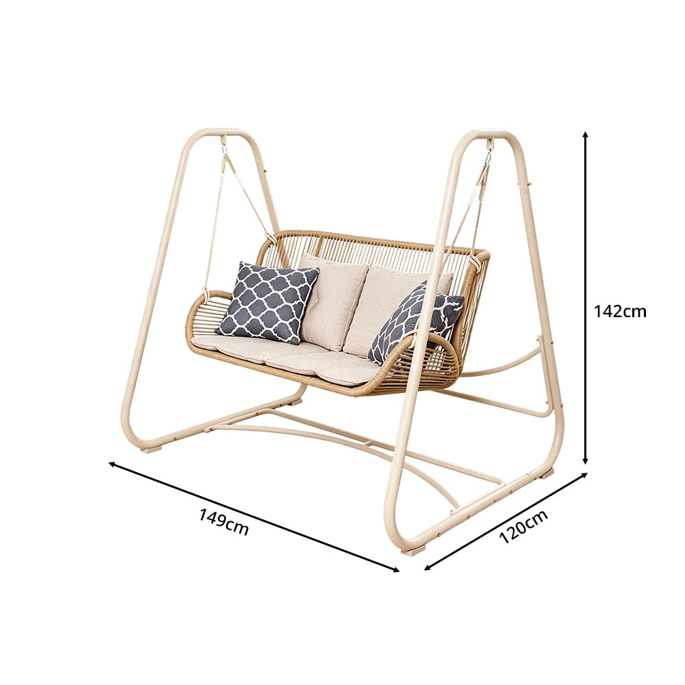 SOLARA 2-Seater Outdoor Swing Chair PE Rattan Reinforced Steel Frame with Cushions for Balcony Patio Garden