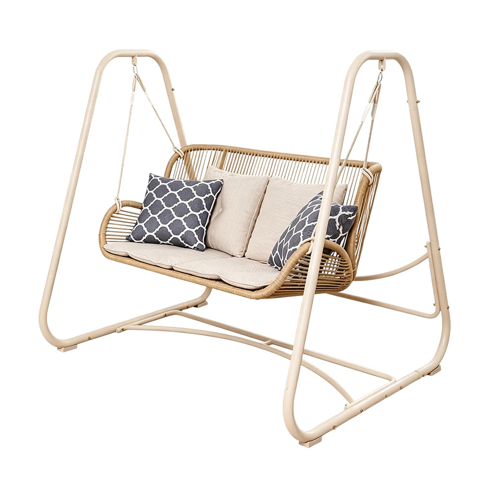 SOLARA 2-Seater Outdoor Swing Chair PE Rattan Reinforced Steel Frame with Cushions for Balcony Patio Garden