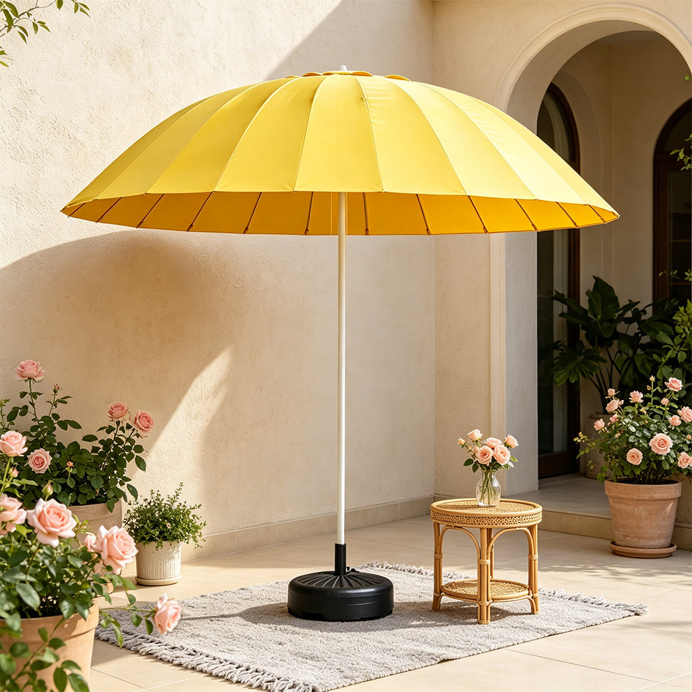 SOLARA 3m Outdoor Centre Pole Umbrella 24-Rib Frame with Water-Fill Base for Patio Garden - Yellow