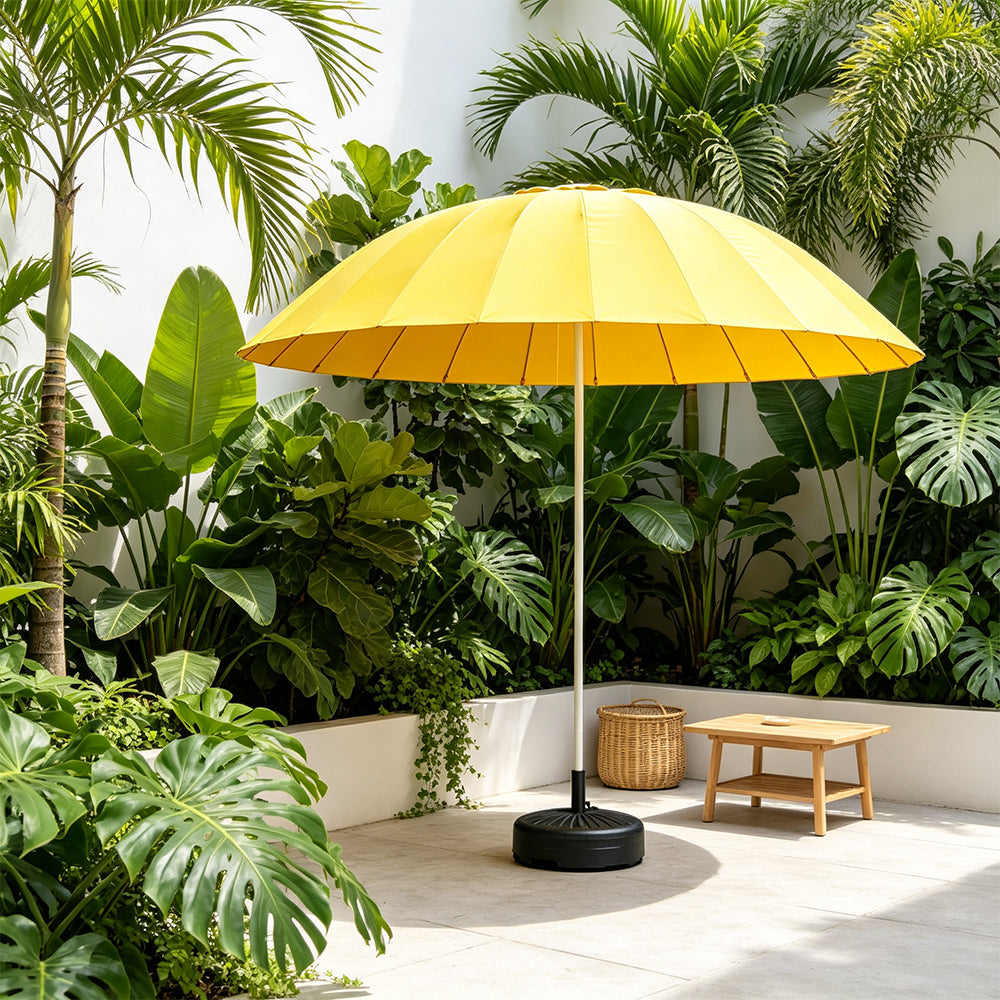 SOLARA 3m Outdoor Centre Pole Umbrella 24-Rib Frame with Water-Fill Base for Patio Garden - Yellow