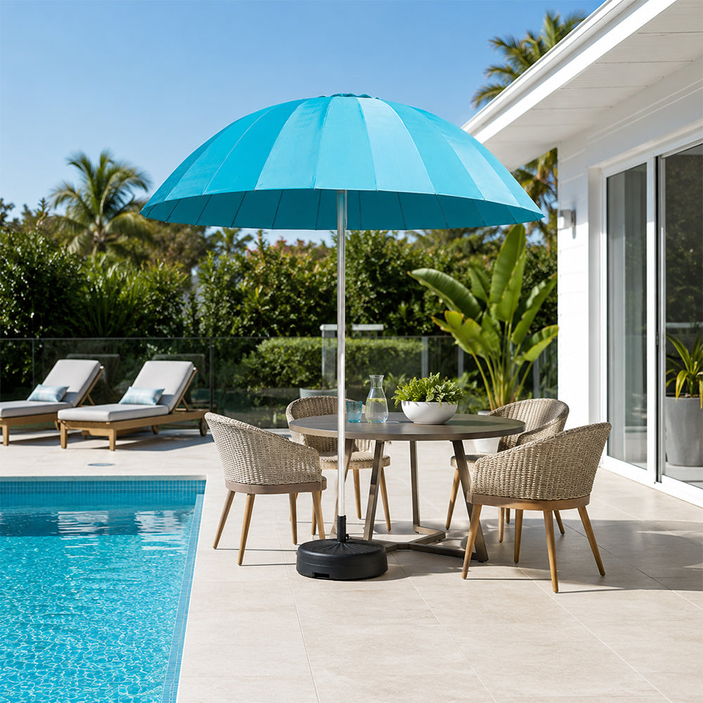 SOLARA 3m Outdoor Centre Pole Umbrella 24-Rib Frame with Water-Fill Base for Patio Garden - Blue