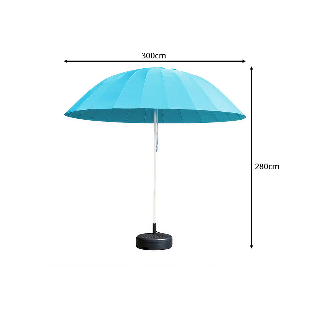 SOLARA 3m Outdoor Centre Pole Umbrella 24-Rib Frame with Water-Fill Base for Patio Garden - Blue