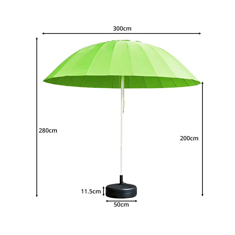 SOLARA 3m Outdoor Centre Pole aUmbrella 24-Rib Frame with Water-Fill Base for Patio Garden - Green