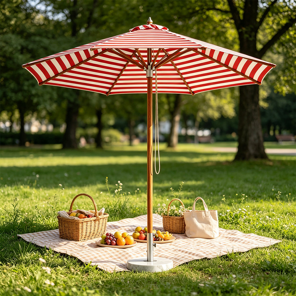 SOLARA 3m Outdoor Patio Umbrella All-Aluminium Frame with 30kg Marble Base for Garden & Outdoor Dining - Red