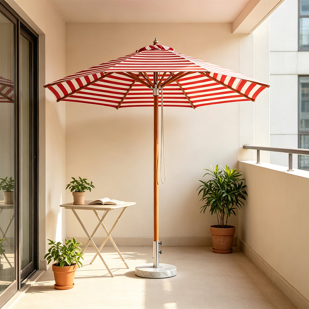 SOLARA 3m Outdoor Patio Umbrella All-Aluminium Frame with 30kg Marble Base for Garden & Outdoor Dining - Red