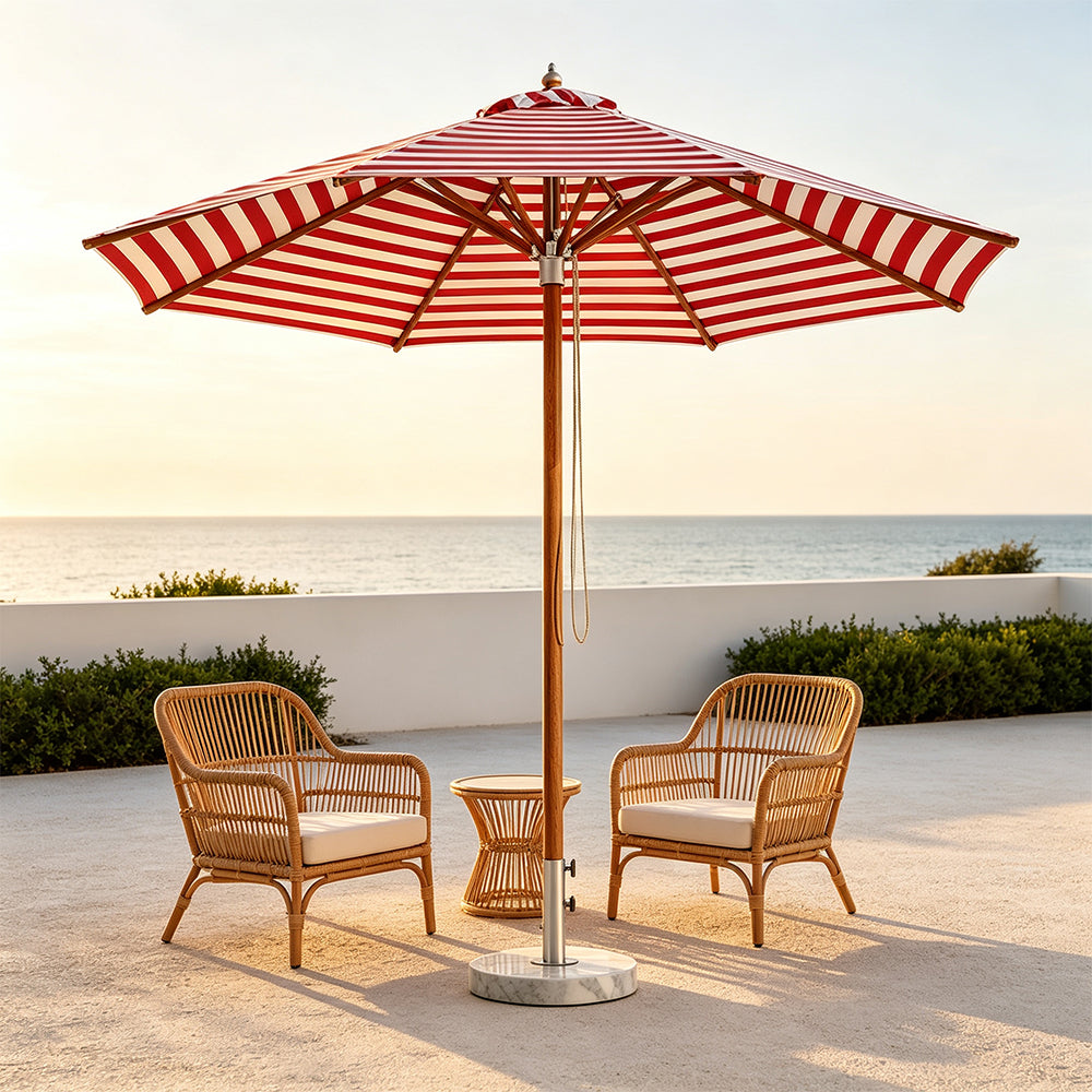 SOLARA 3m Outdoor Patio Umbrella All-Aluminium Frame with 30kg Marble Base for Garden & Outdoor Dining - Red