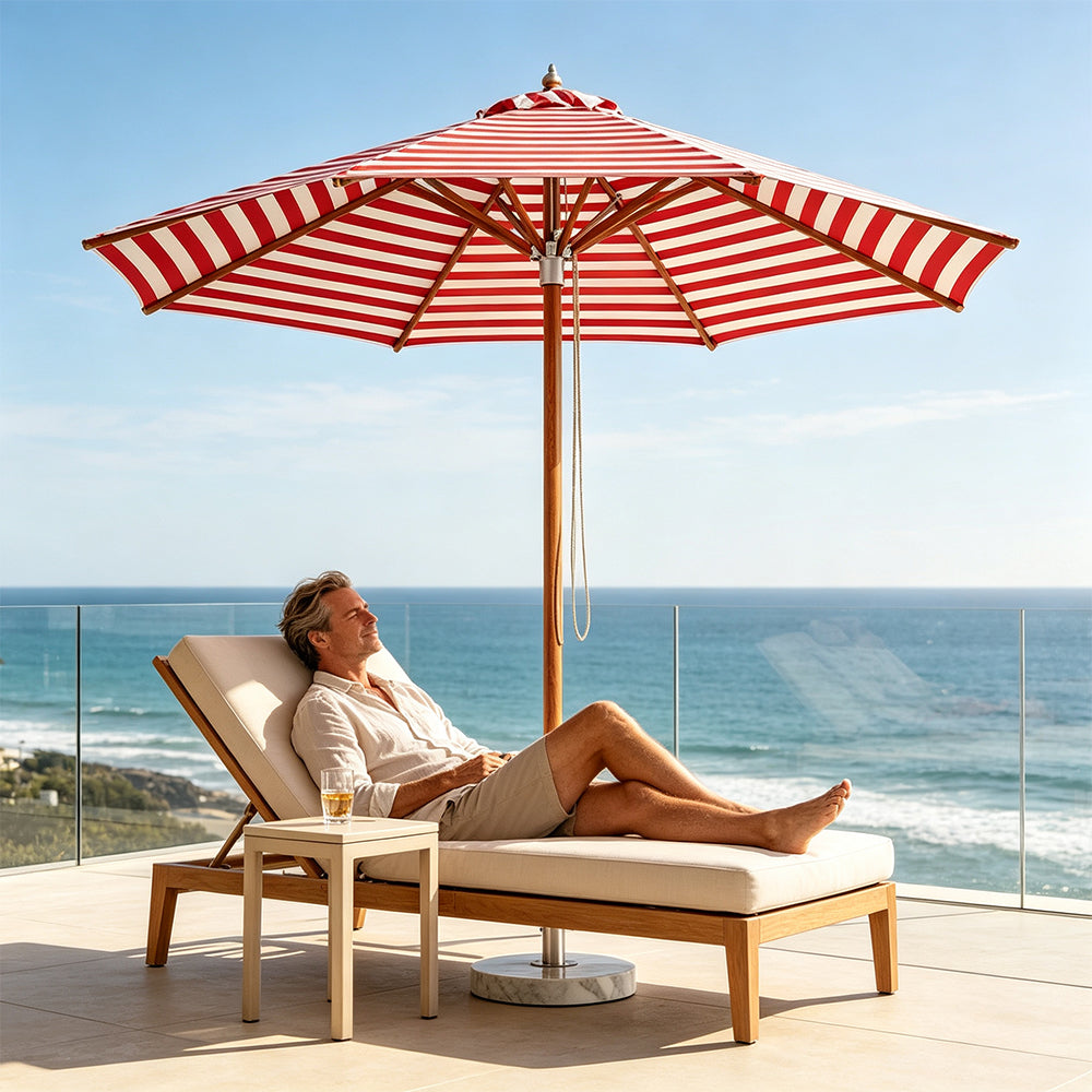 SOLARA 3m Outdoor Patio Umbrella All-Aluminium Frame with 30kg Marble Base for Garden & Outdoor Dining - Red
