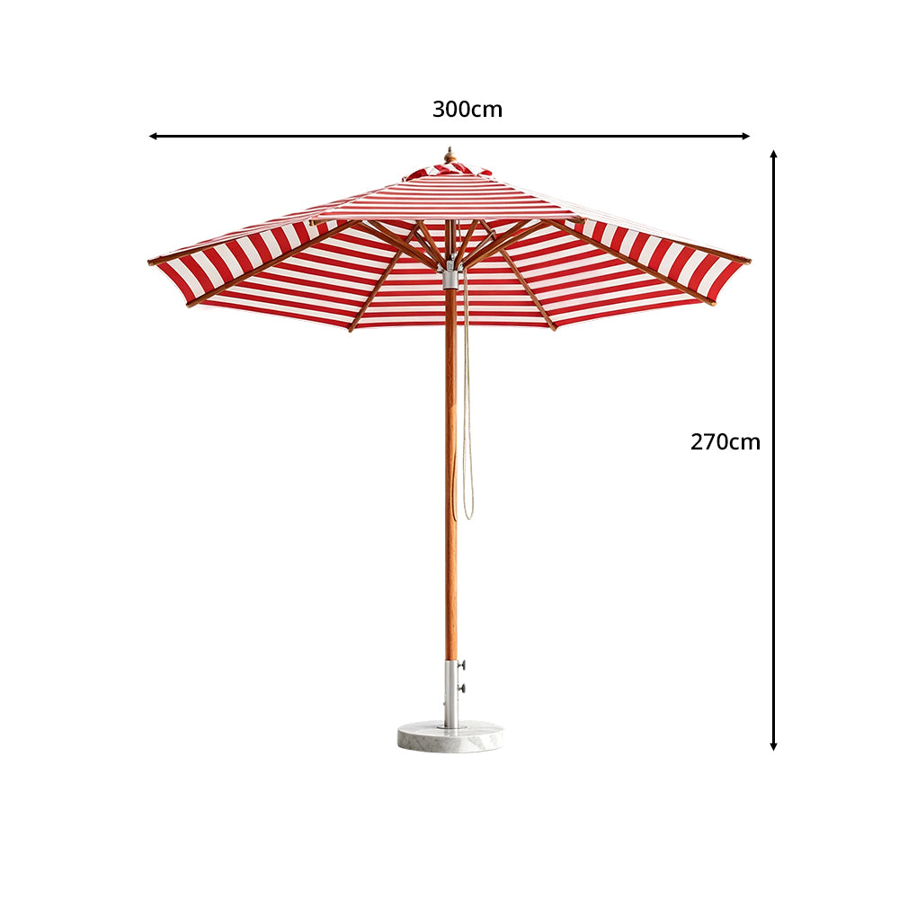 SOLARA 3m Outdoor Patio Umbrella All-Aluminium Frame with 30kg Marble Base for Garden & Outdoor Dining - Red