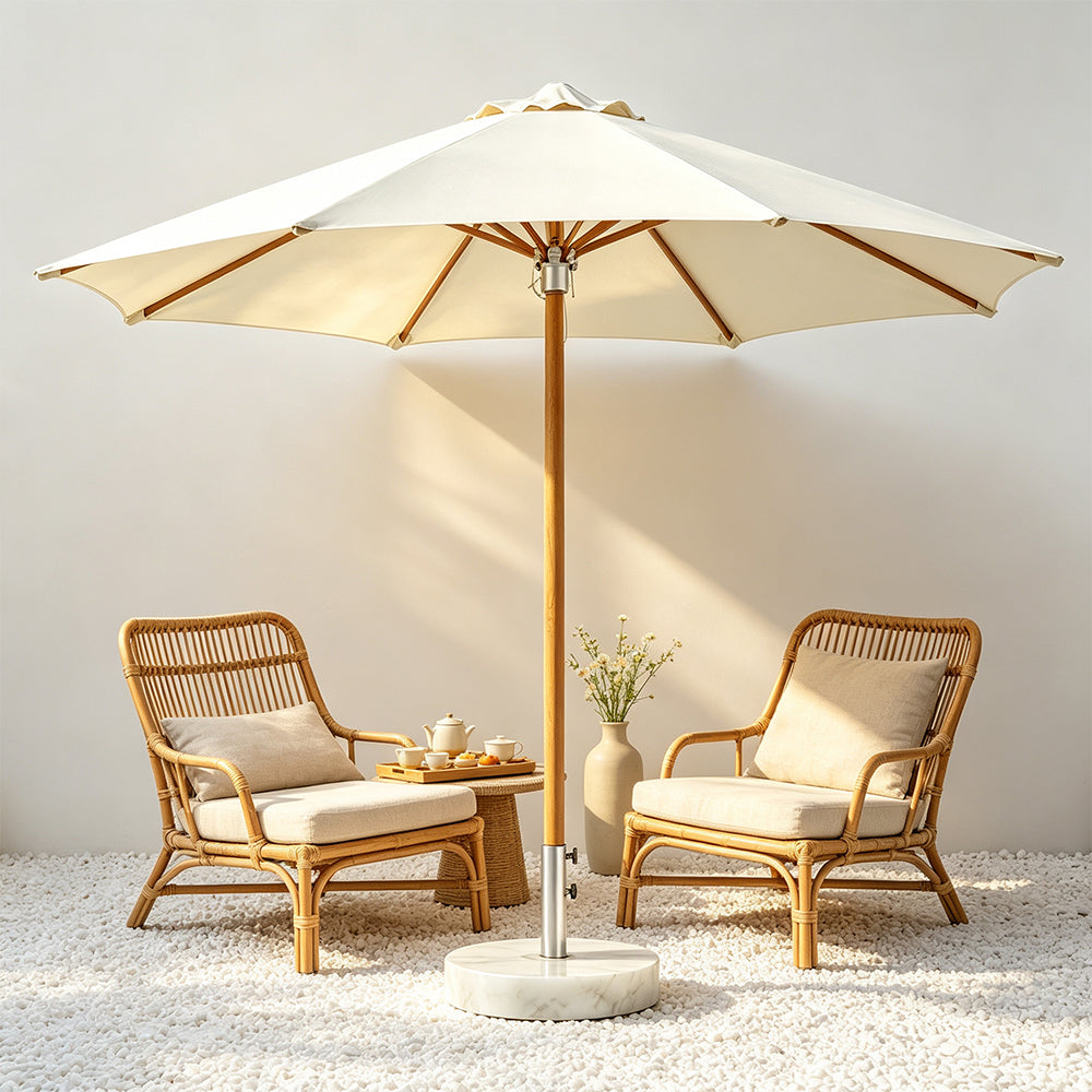 SOLARA 3m Outdoor Patio Umbrella All-Aluminium Frame with 30kg Marble Base for Garden & Outdoor Dining - White