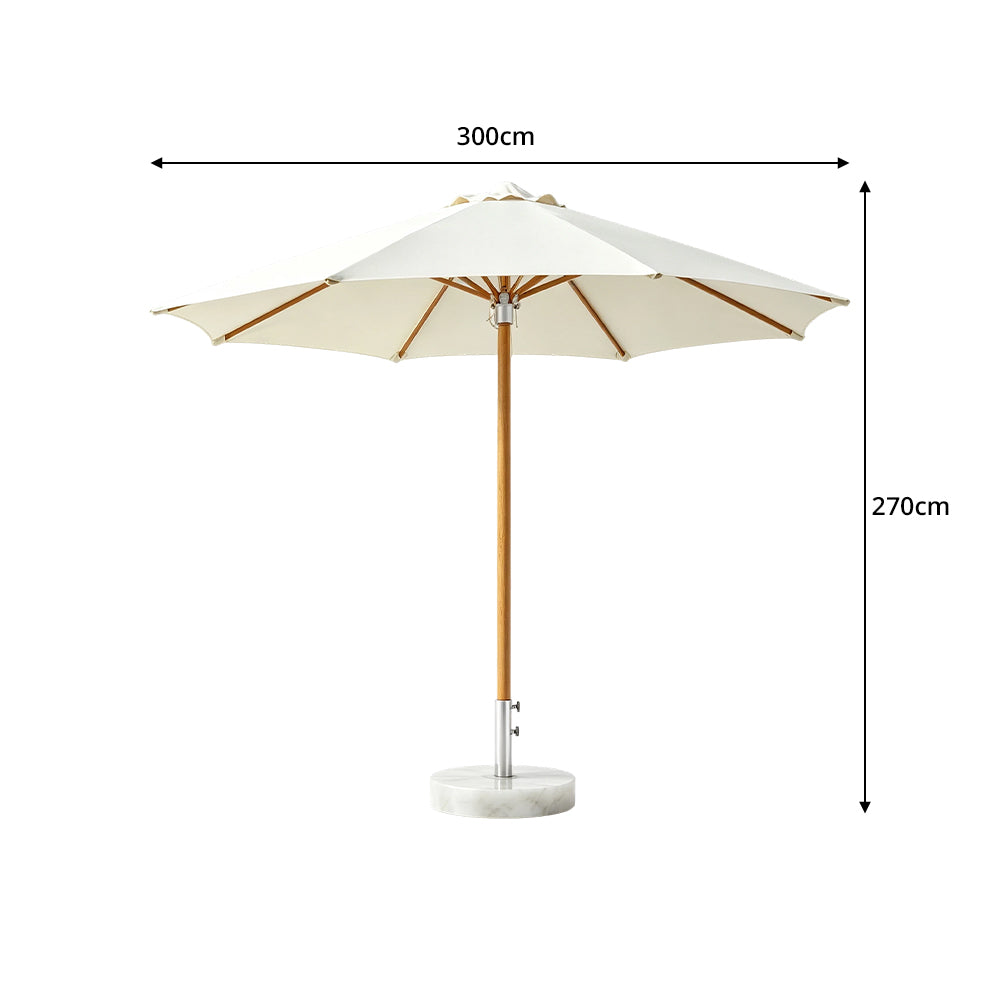 SOLARA 3m Outdoor Patio Umbrella All-Aluminium Frame with 30kg Marble Base for Garden & Outdoor Dining - White