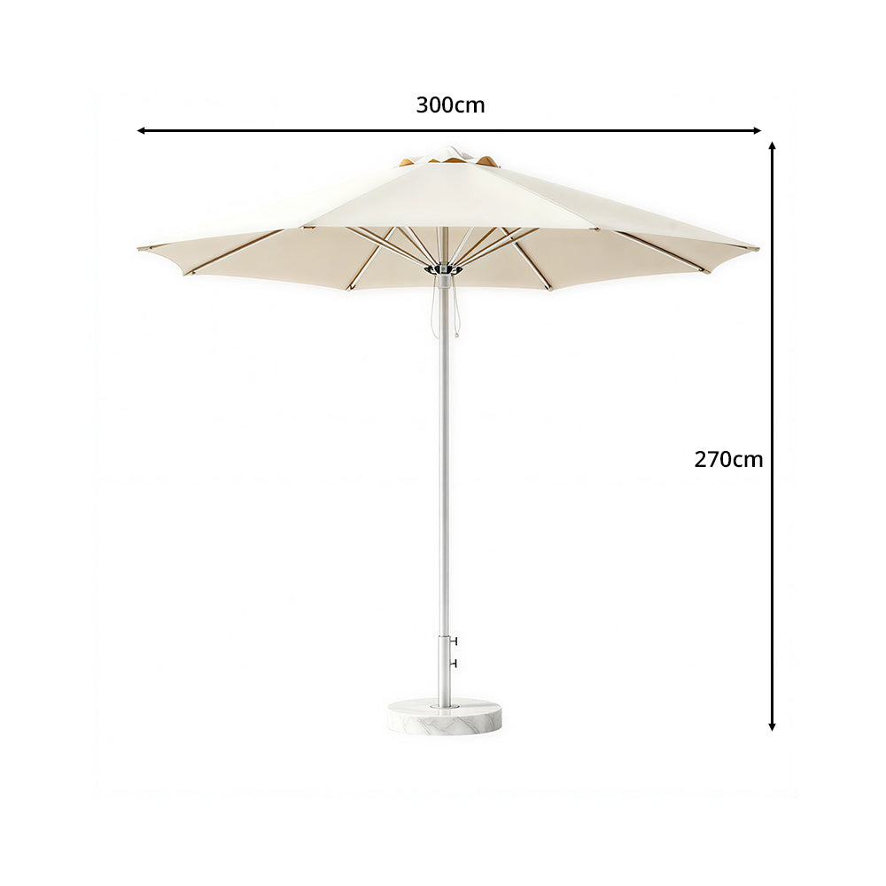 SOLARA 3m Outdoor Patio Umbrella All-Aluminium Frame with 30kg Marble Base for Garden & Outdoor Dining - Coffee
